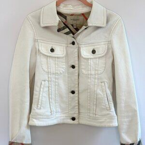 Burberry White Denim Jacket with Nova Check Detail